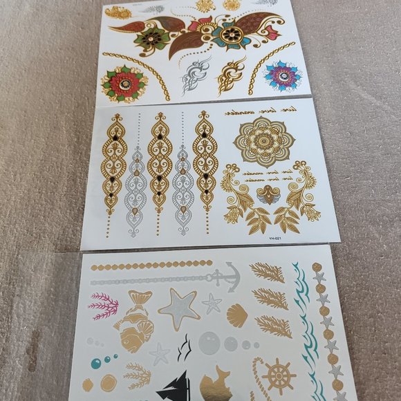 3 sheets Golden Silver Temporary Tattoo - Picture 2 of 16